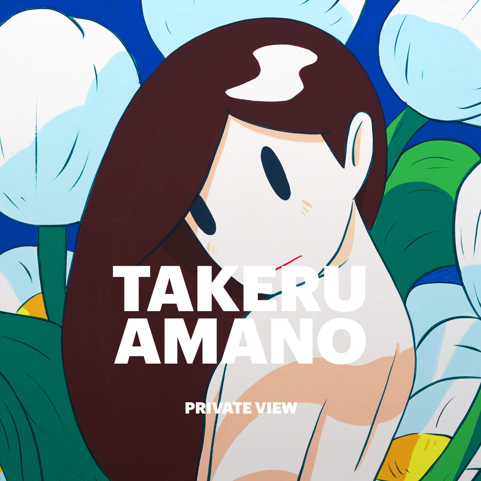 Announcement visual for Takeru Amano’s private view at Sato Gallery, 20–22 February 2026, over one of his figures.