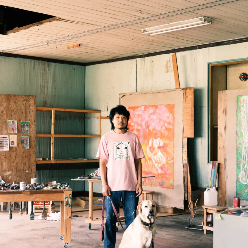 Portrait of the artist Takuya Yoshida in his studio
