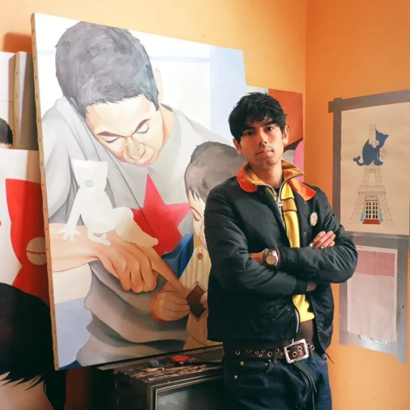 Portrait of the artist Victor Takeru in his studio