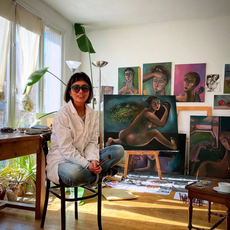 Portrait of the artist Makiko Tanaka in her studio